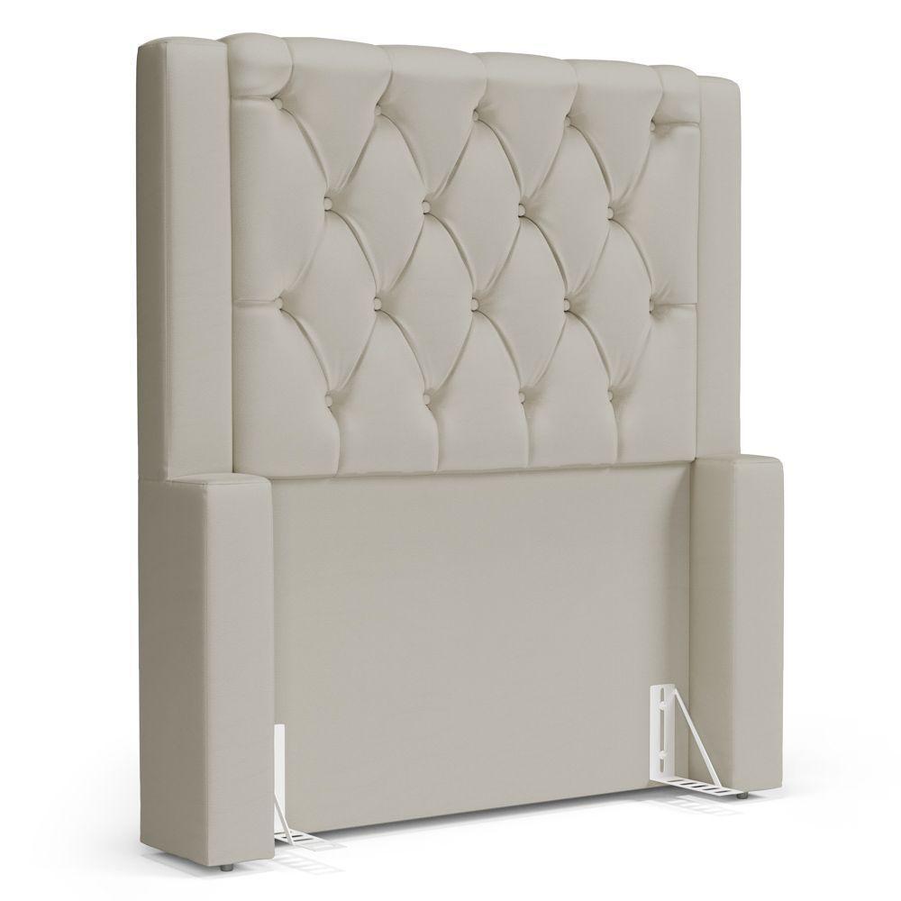 Cabeceira Atena Para Cama Box Solteiro 90cm Capitonê Com Frame Sintético Bege - Desk Design - 1