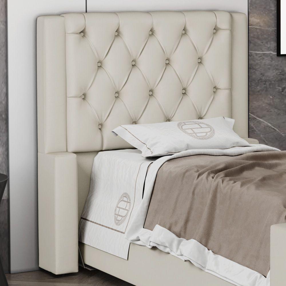 Cabeceira Atena Para Cama Box Solteiro 90cm Capitonê Com Frame Sintético Bege - Desk Design - 4