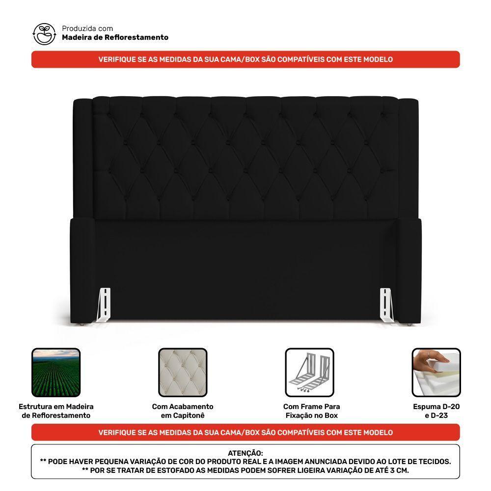 Cabeceira Atena Para Cama Box Casal Padrão 140cm Capitonê Com Frame Sintético Preto - Desk Design - 6