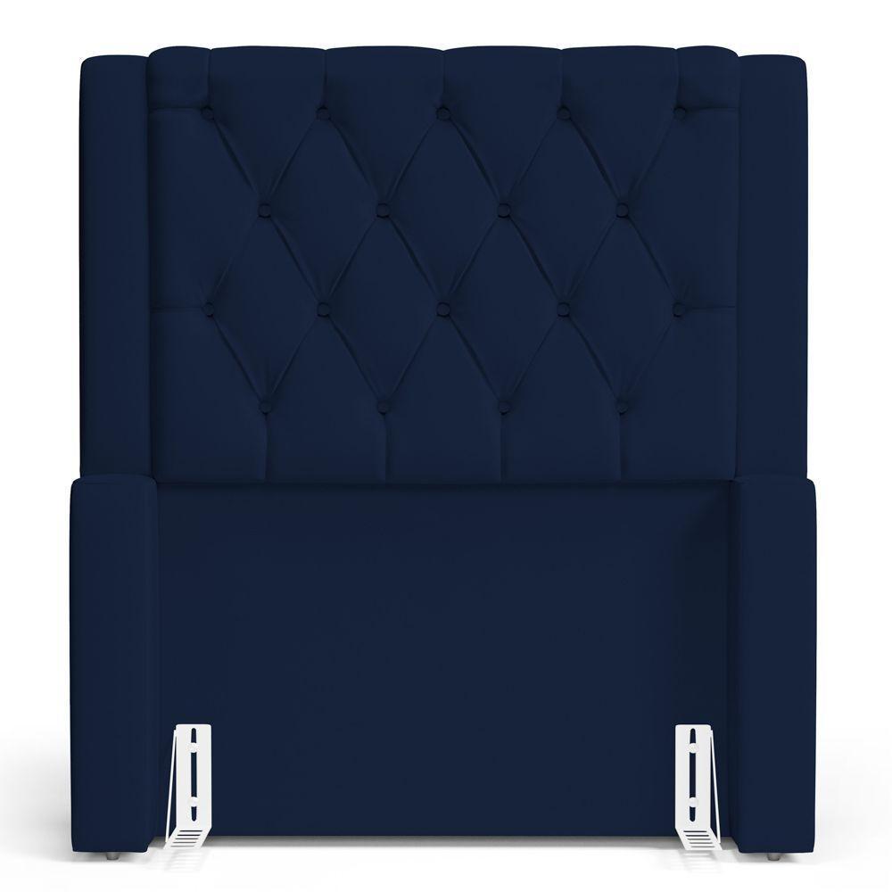 Cabeceira Atena Para Cama Box Solteiro 90cm Capitonê Com Frame Suede Azul Marinho - Desk Design - 3