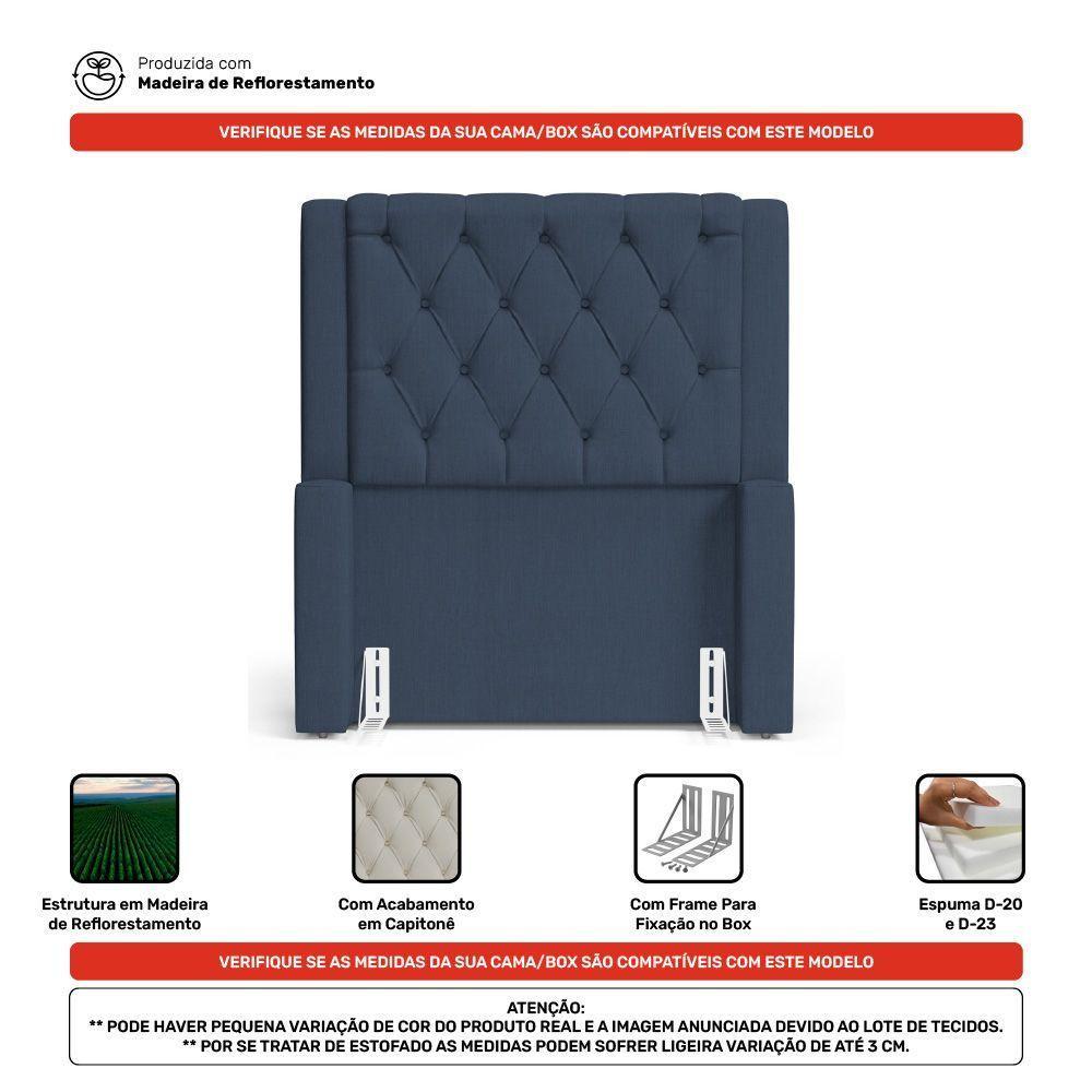 Cabeceira Atena Para Cama Box Solteiro 90cm Capitonê Com Frame Linho Azul - Desk Design - 2