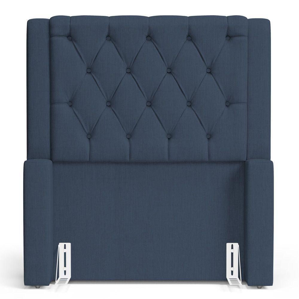Cabeceira Atena Para Cama Box Solteiro 90cm Capitonê Com Frame Linho Azul - Desk Design - 4