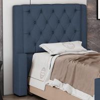 Cabeceira Atena Para Cama Box Solteiro 90cm Capitonê Com Frame Linho Azul - Desk Design - 5