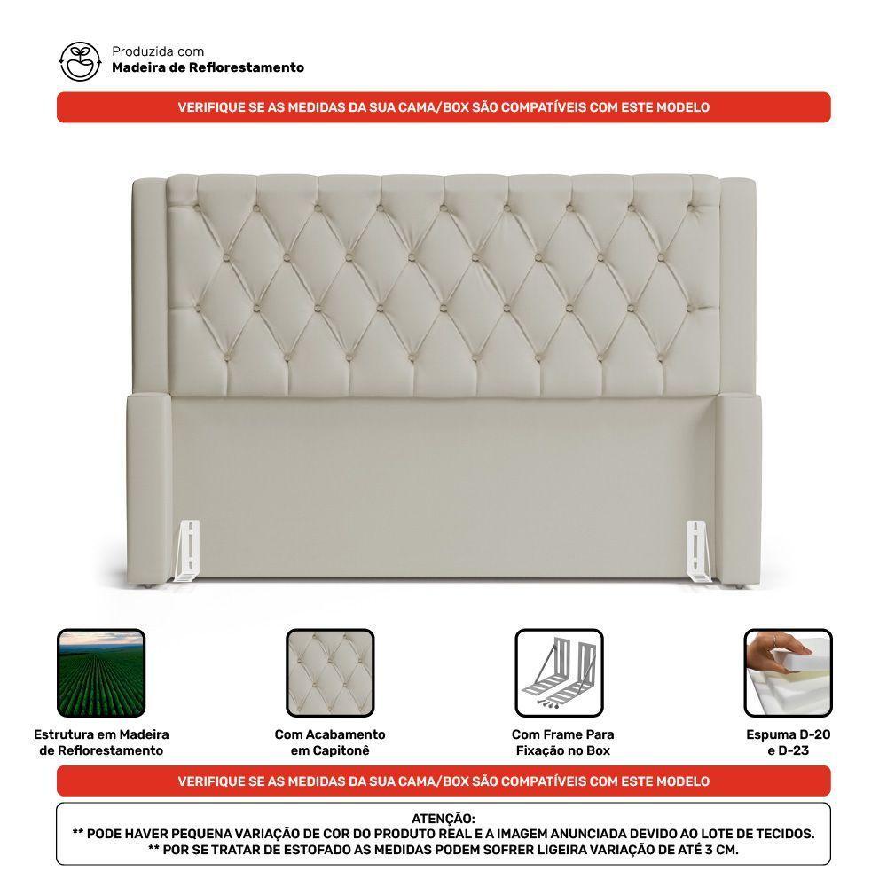 Cabeceira Atena Para Cama Box Casal Padrão 140cm Capitonê Com Frame Sintético Bege - Desk Design - 2