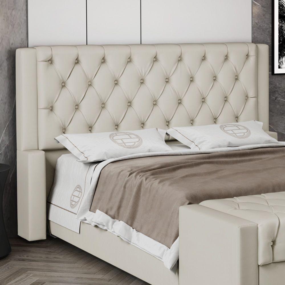 Cabeceira Atena Para Cama Box Casal Padrão 140cm Capitonê Com Frame Sintético Bege - Desk Design - 4