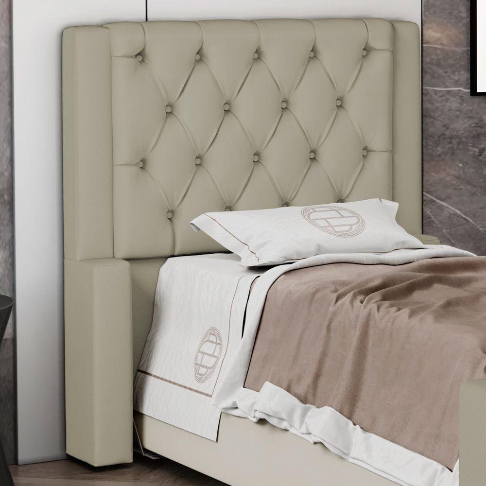 Cabeceira Atena Para Cama Box Solteiro 90cm Capitonê Com Frame Veludo Bege - Desk Design - 5