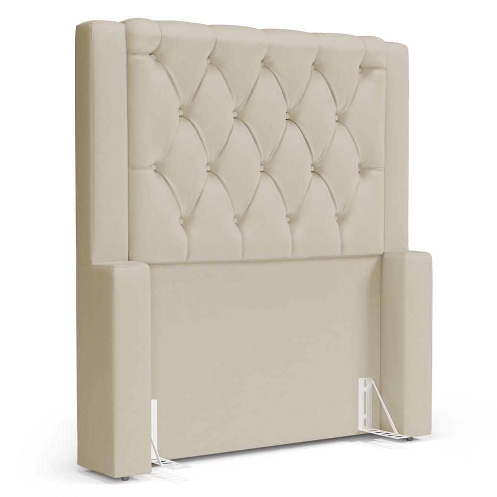 Cabeceira Atena Para Cama Box Solteiro 90cm Capitonê Com Frame Suede Bege Claro - Desk Design - 1