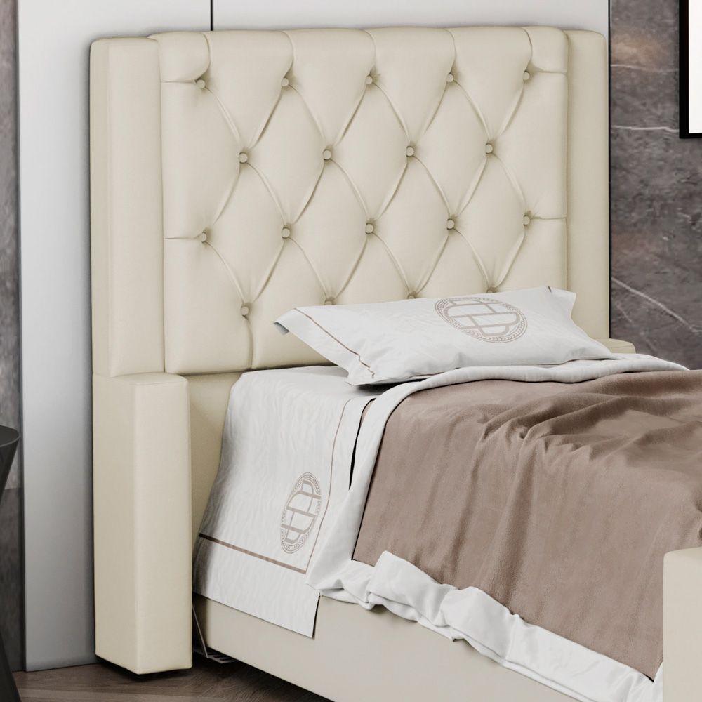 Cabeceira Atena Para Cama Box Solteiro 90cm Capitonê Com Frame Suede Bege Claro - Desk Design - 4