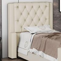 Cabeceira Atena Para Cama Box Solteiro 90cm Capitonê Com Frame Suede Bege Claro - Desk Design