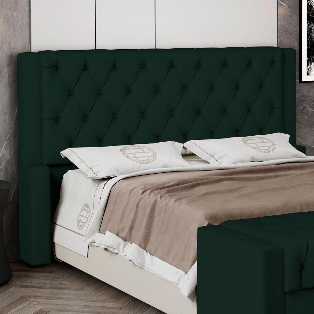 Cabeceira Atena Para Cama Box King Size 195cm Capitonê Com Frame Veludo Verde Escuro - Desk Design - 6