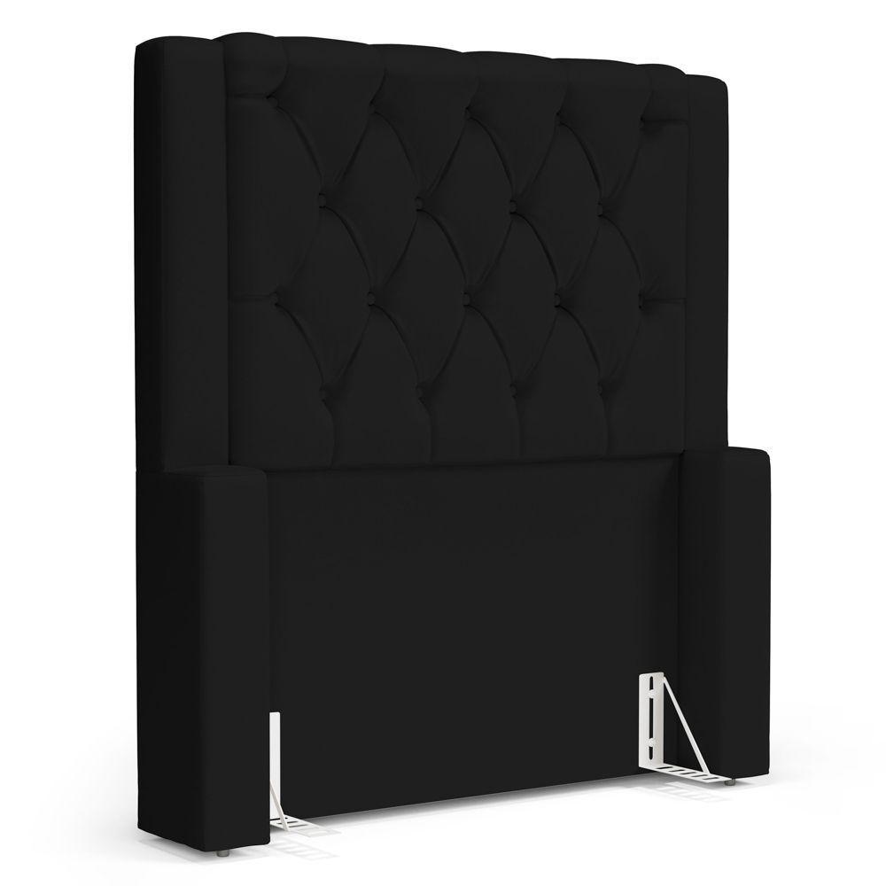 Cabeceira Atena Para Cama Box Solteiro 90cm Capitonê Com Frame Suede Preto - Desk Design - 1