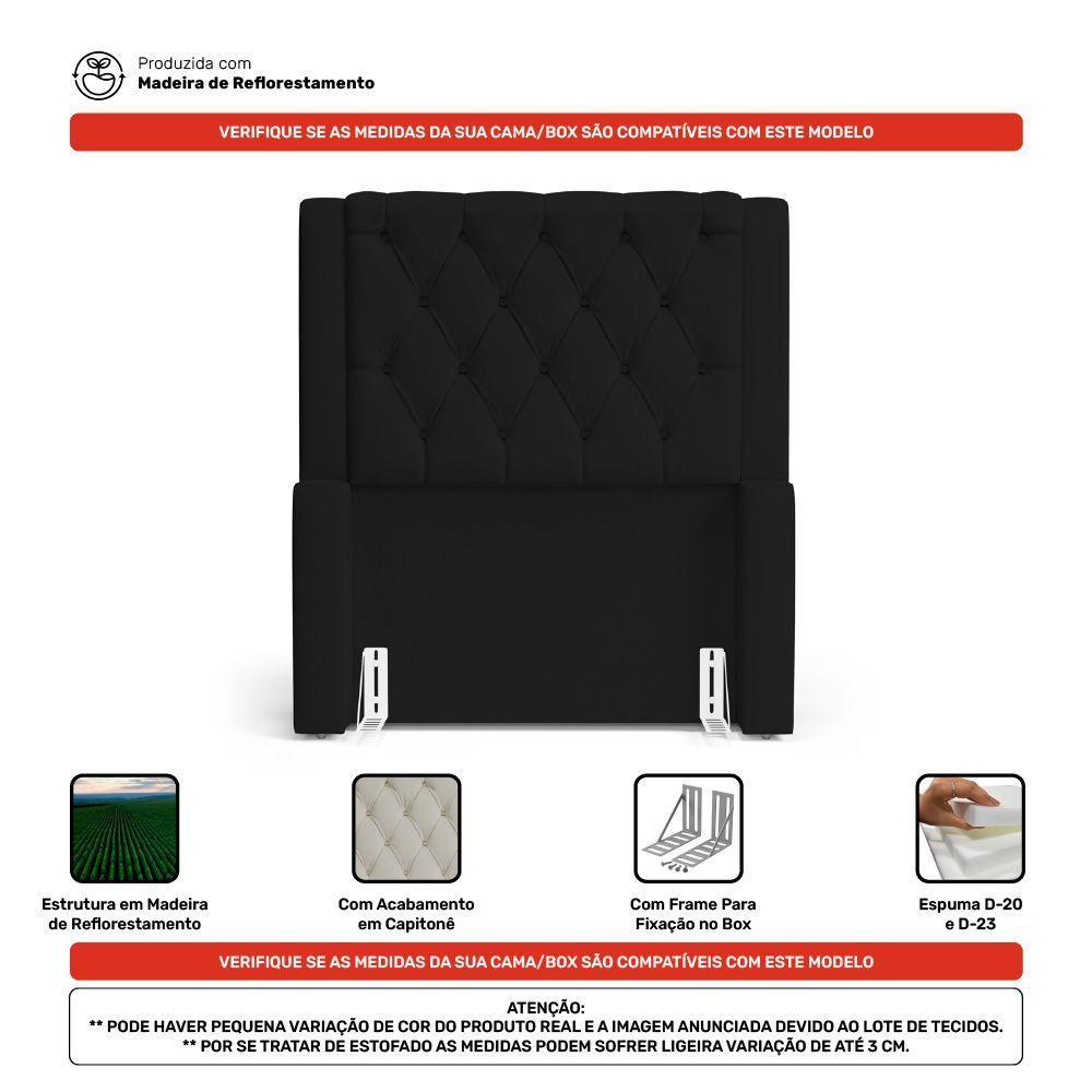 Cabeceira Atena Para Cama Box Solteiro 90cm Capitonê Com Frame Sintético Preto - Desk Design - 5