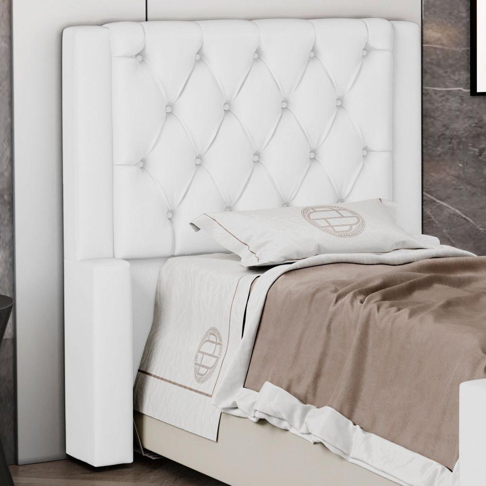 Cabeceira Atena Para Cama Box Solteiro 90cm Capitonê Com Frame Sintético Branco - Desk Design - 4