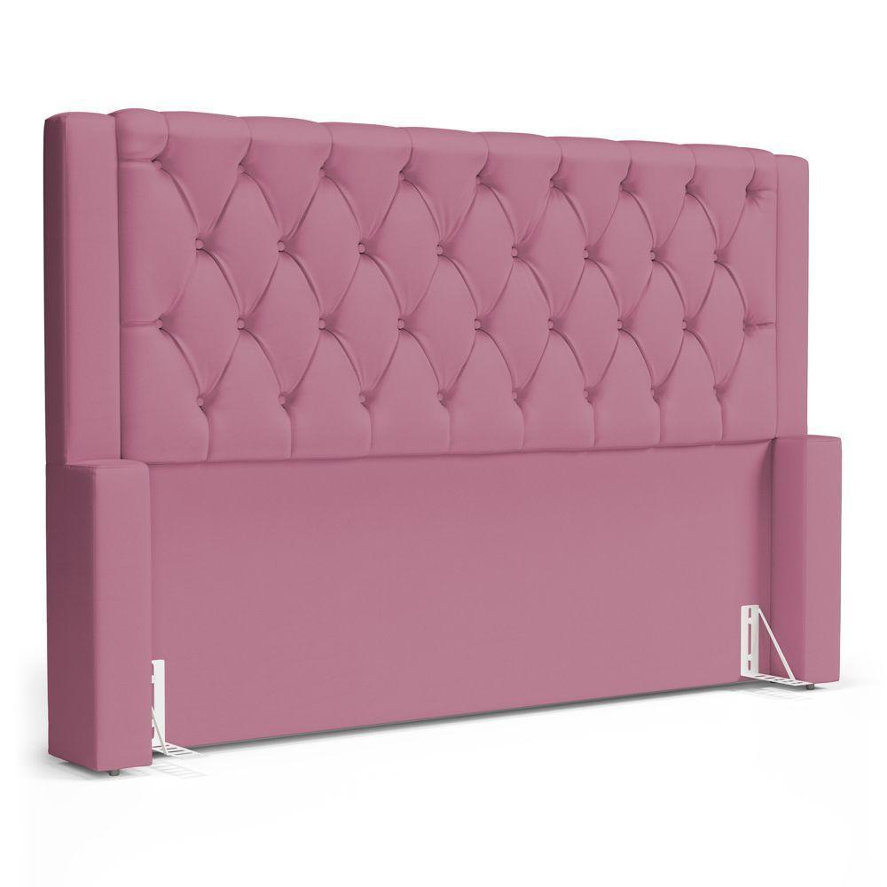 Cabeceira Atena Para Cama Box King Size 195cm Capitonê Com Frame Suede Rosa - Desk Design - 1