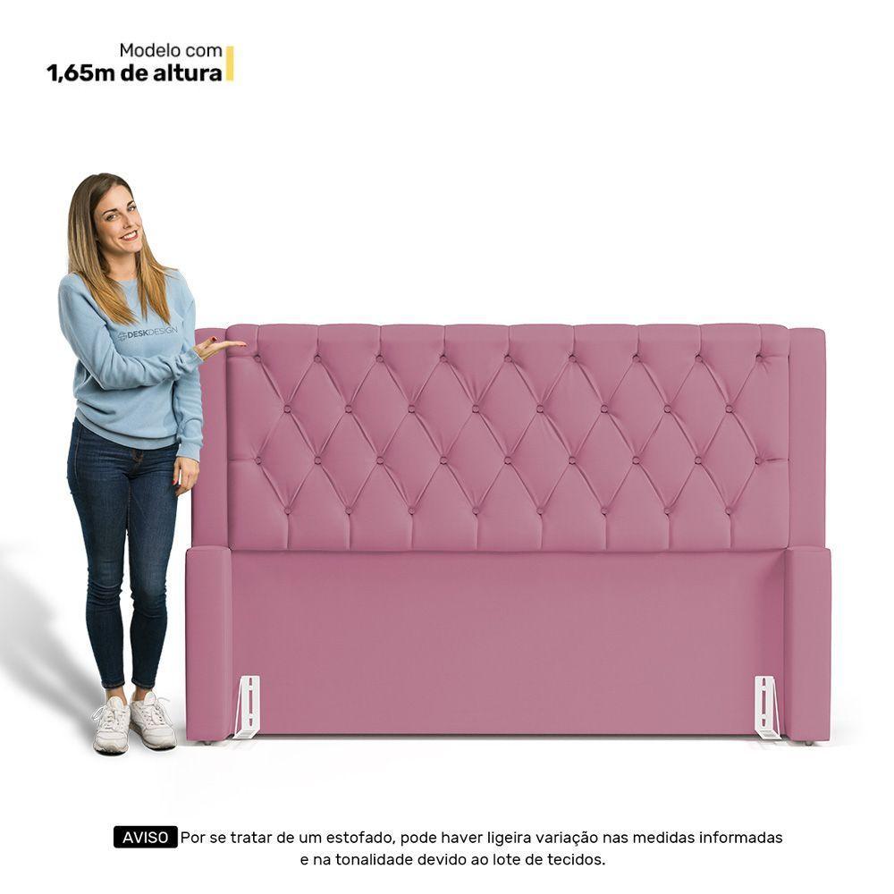 Cabeceira Atena Para Cama Box King Size 195cm Capitonê Com Frame Suede Rosa - Desk Design - 2