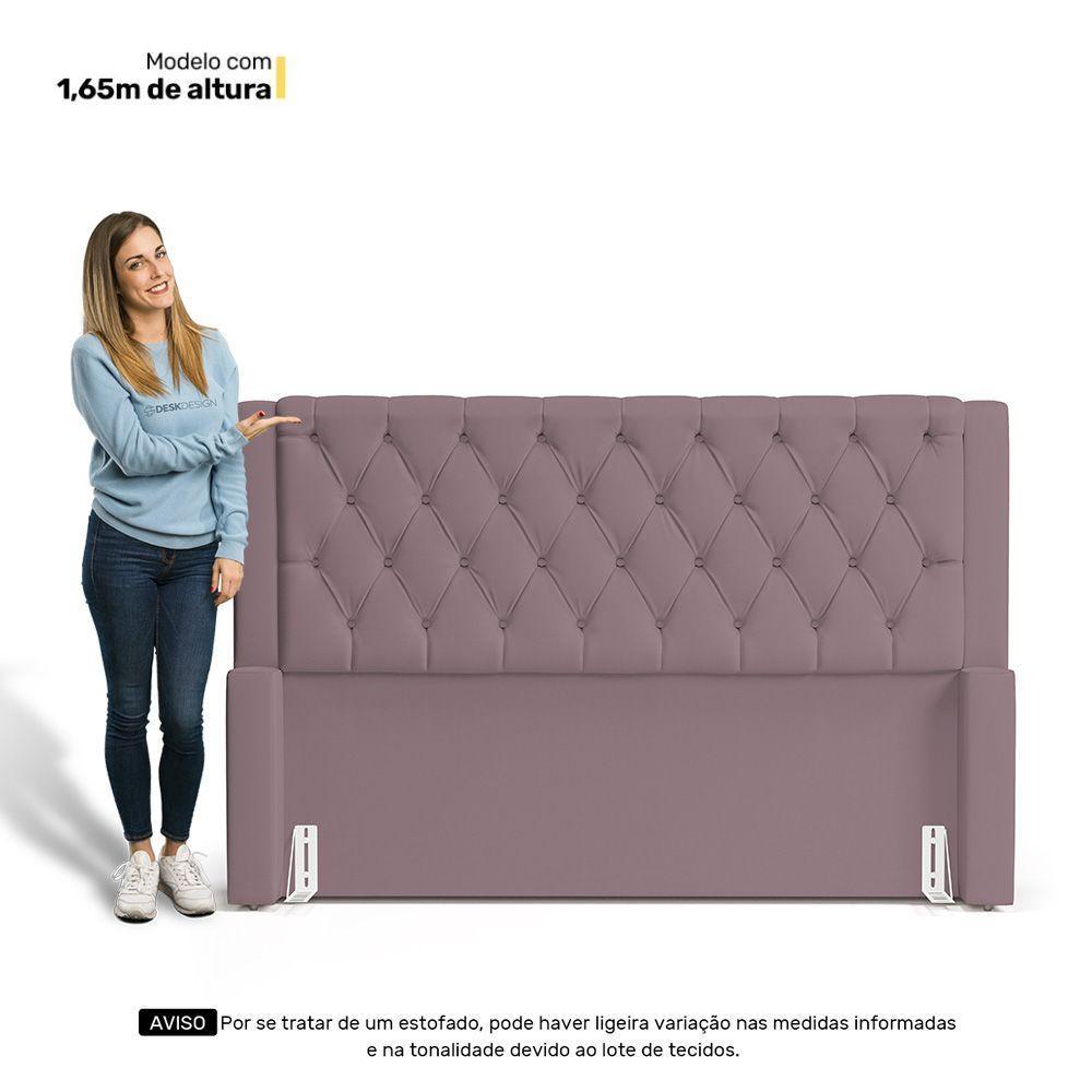 Cabeceira Atena Para Cama Box King Size 195cm Capitonê Com Frame Veludo Rosê - Desk Design - 2
