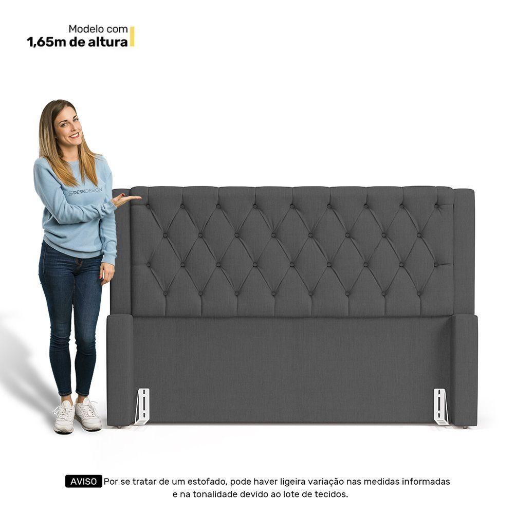 Cabeceira Atena Para Cama Box King Size 195cm Capitonê Com Frame Linho Cinza Escuro - Desk Design - 2