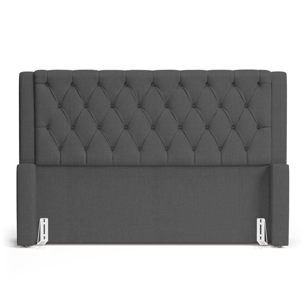 Cabeceira Atena Para Cama Box King Size 195cm Capitonê Com Frame Linho Cinza Escuro - Desk Design - 5