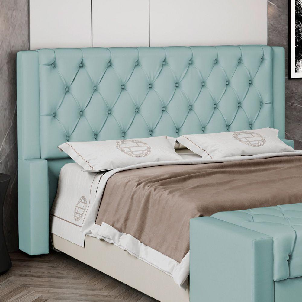 Cabeceira Atena Para Cama Box Queen Size 160cm Capitonê Com Frame Veludo Acqua - Desk Design - 6