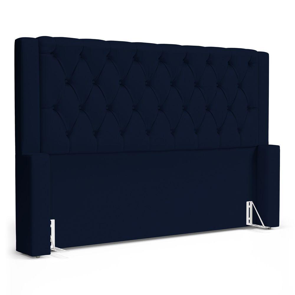 Cabeceira Atena Para Cama Box King Size 195cm Capitonê Com Frame Suede Azul Marinho - Desk Design - 1