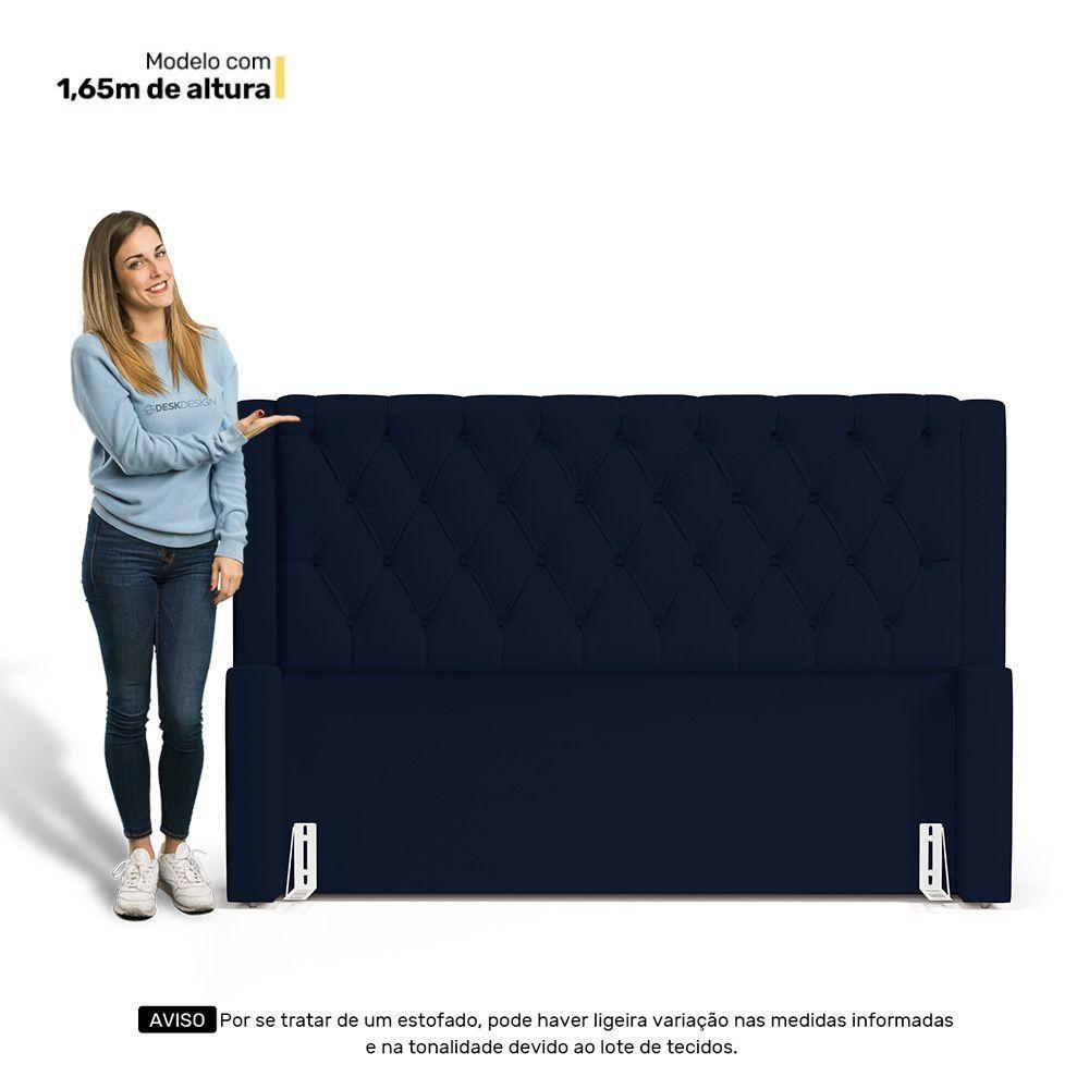 Cabeceira Atena Para Cama Box King Size 195cm Capitonê Com Frame Suede Azul Marinho - Desk Design - 2