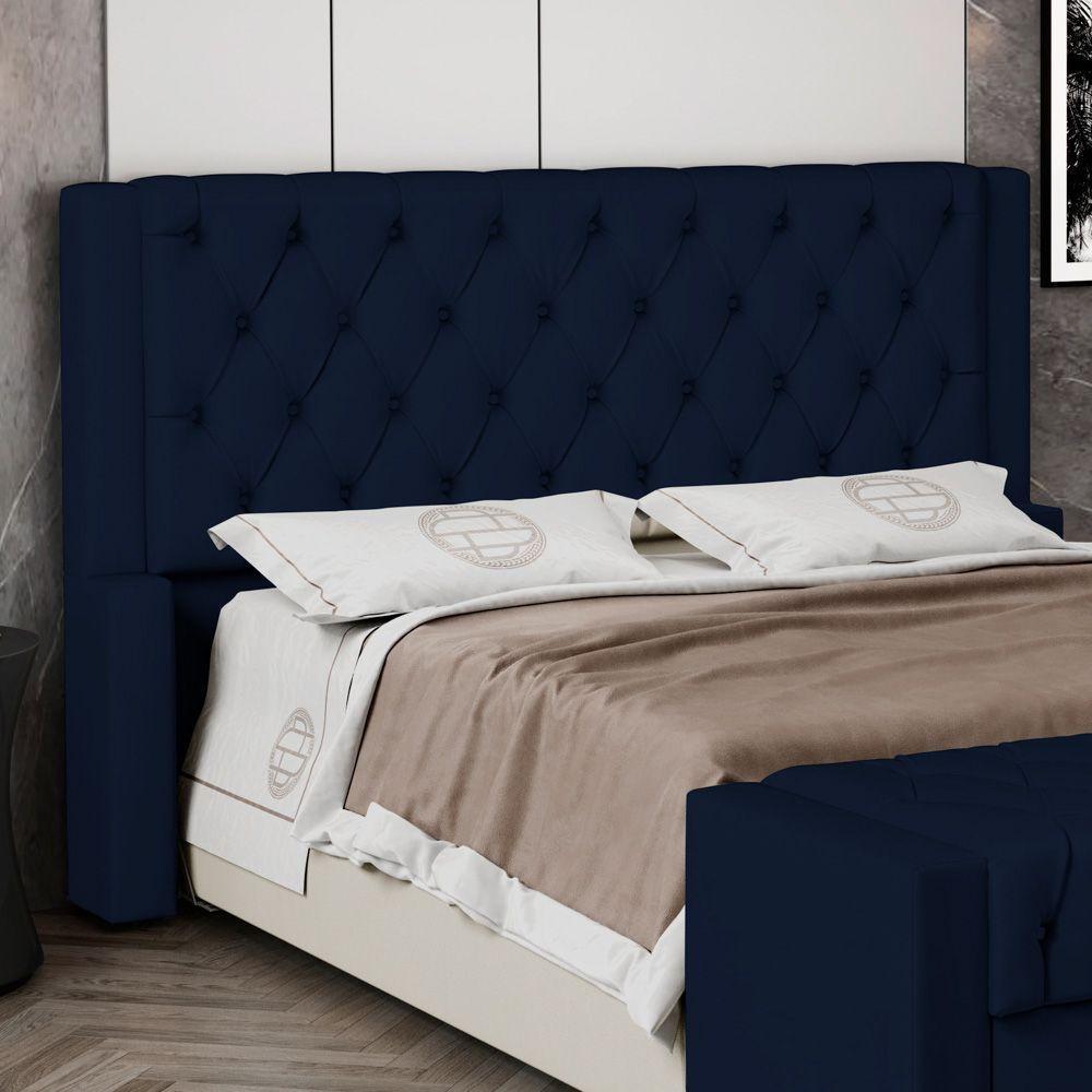 Cabeceira Atena Para Cama Box King Size 195cm Capitonê Com Frame Suede Azul Marinho - Desk Design - 5