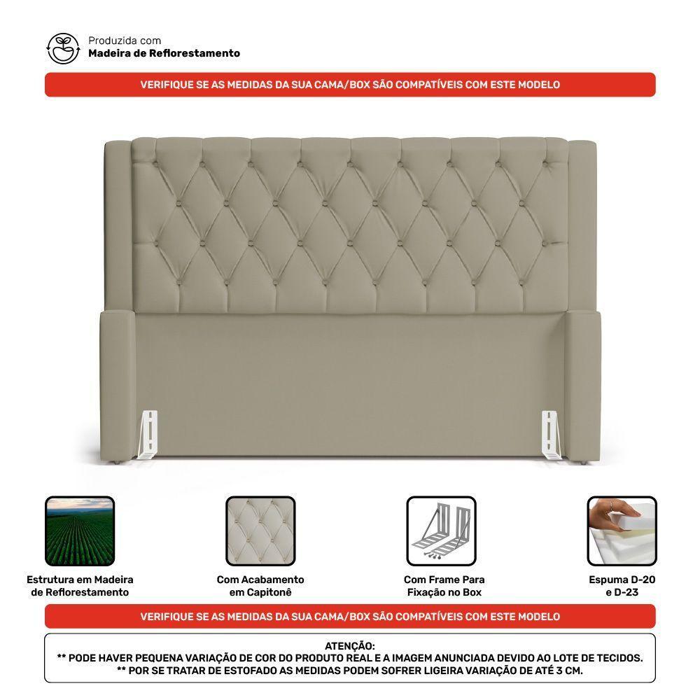 Cabeceira Atena Para Cama Box Queen Size 160cm Capitonê Com Frame Veludo Bege - Desk Design - 3