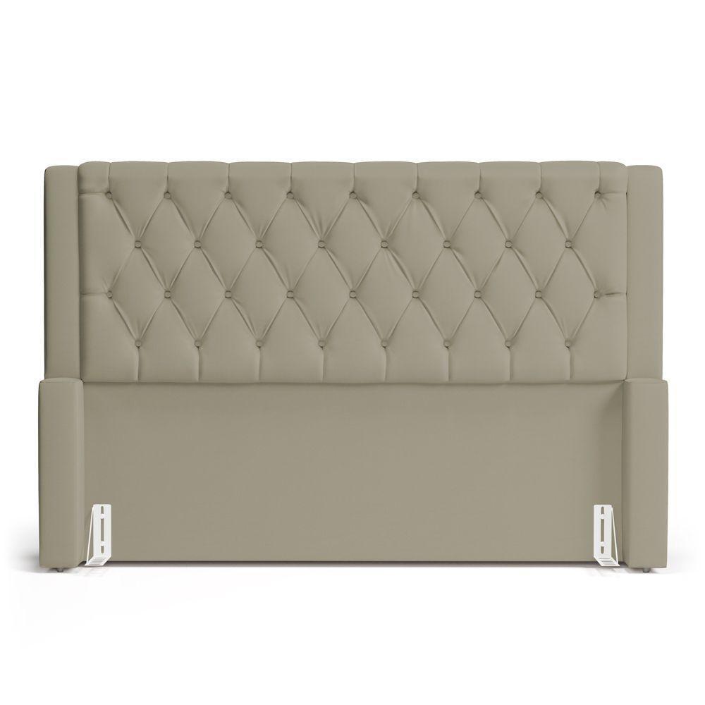 Cabeceira Atena Para Cama Box Queen Size 160cm Capitonê Com Frame Veludo Bege - Desk Design - 5