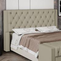 Cabeceira Atena Para Cama Box Queen Size 160cm Capitonê Com Frame Veludo Bege - Desk Design - 6