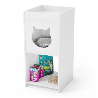 Mesa De Cabeceira Neko Com Casinha Para Gato E Nicho Integrado Branco - Desk Design