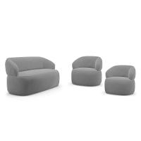 Kit 02 Poltronas Giratória E 01 Sofá Orgânico Glee 03 Lugares 170cm Veludo Cinza - Desk Design - 1