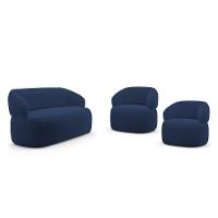 Kit 02 Poltronas Giratória E 01 Sofá Orgânico Glee 02 Lugares 140cm Veludo Azul Marinho Desk Design - 1