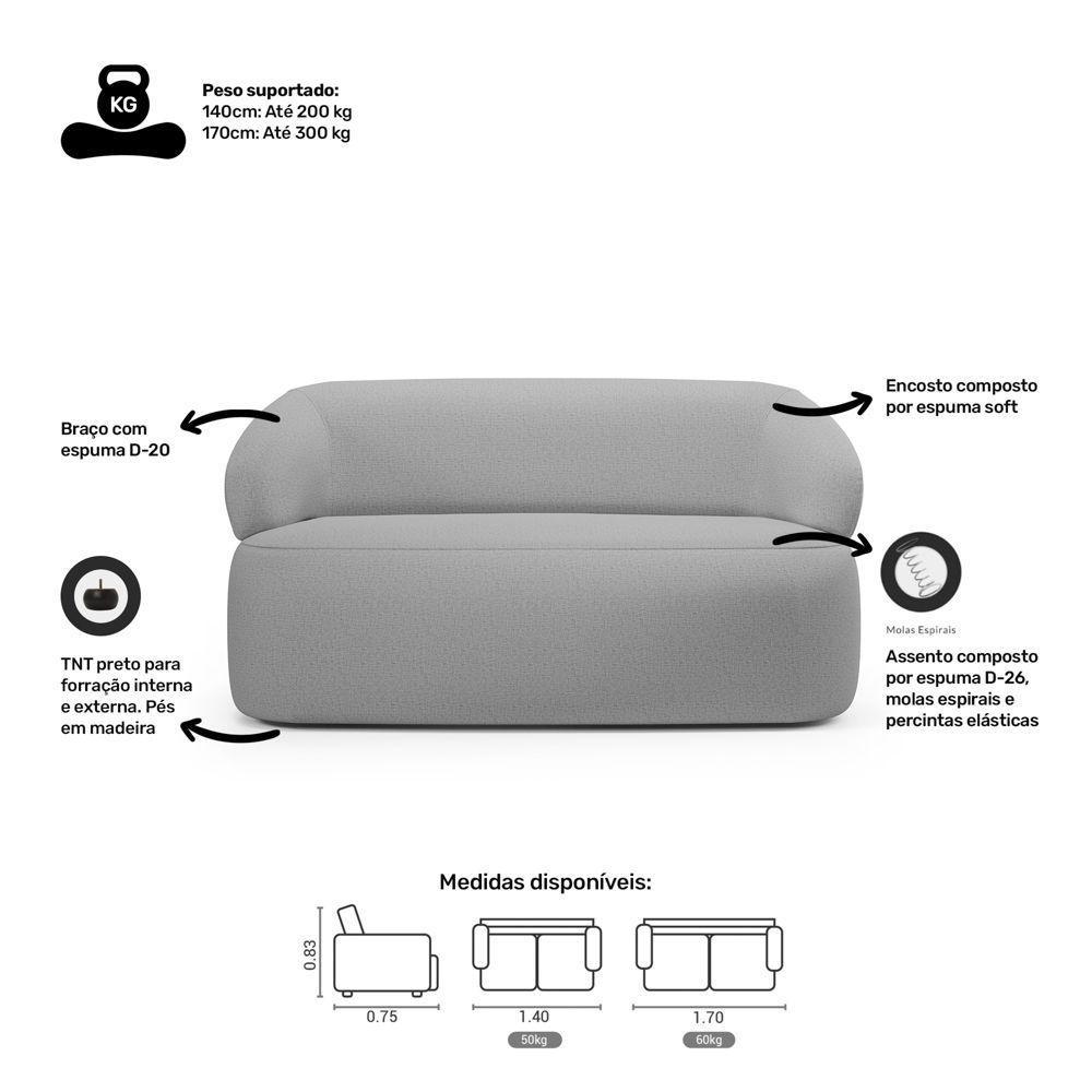 Kit 02 Poltronas Giratória E 01 Sofá Orgânico Glee 02 Lugares 140cm Linho Cinza - Desk Design - 5