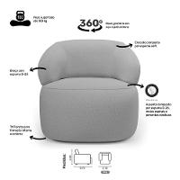 Kit 02 Poltronas Giratória E 01 Sofá Orgânico Glee 02 Lugares 140cm Linho Cinza - Desk Design - 7