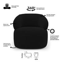 Kit 02 Poltronas Giratória E 01 Sofá Orgânico Glee 02 Lugares 140cm Veludo Preto - Desk Design