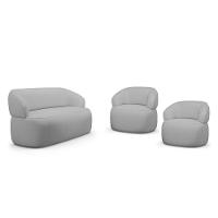 Kit 02 Poltronas Giratória E 01 Sofá Orgânico Glee 03 Lugares 170cm Linho Cinza - Desk Design - 1