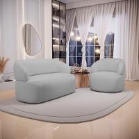 Kit 02 Poltronas Giratória E 01 Sofá Orgânico Glee 03 Lugares 170cm Linho Cinza - Desk Design - 8