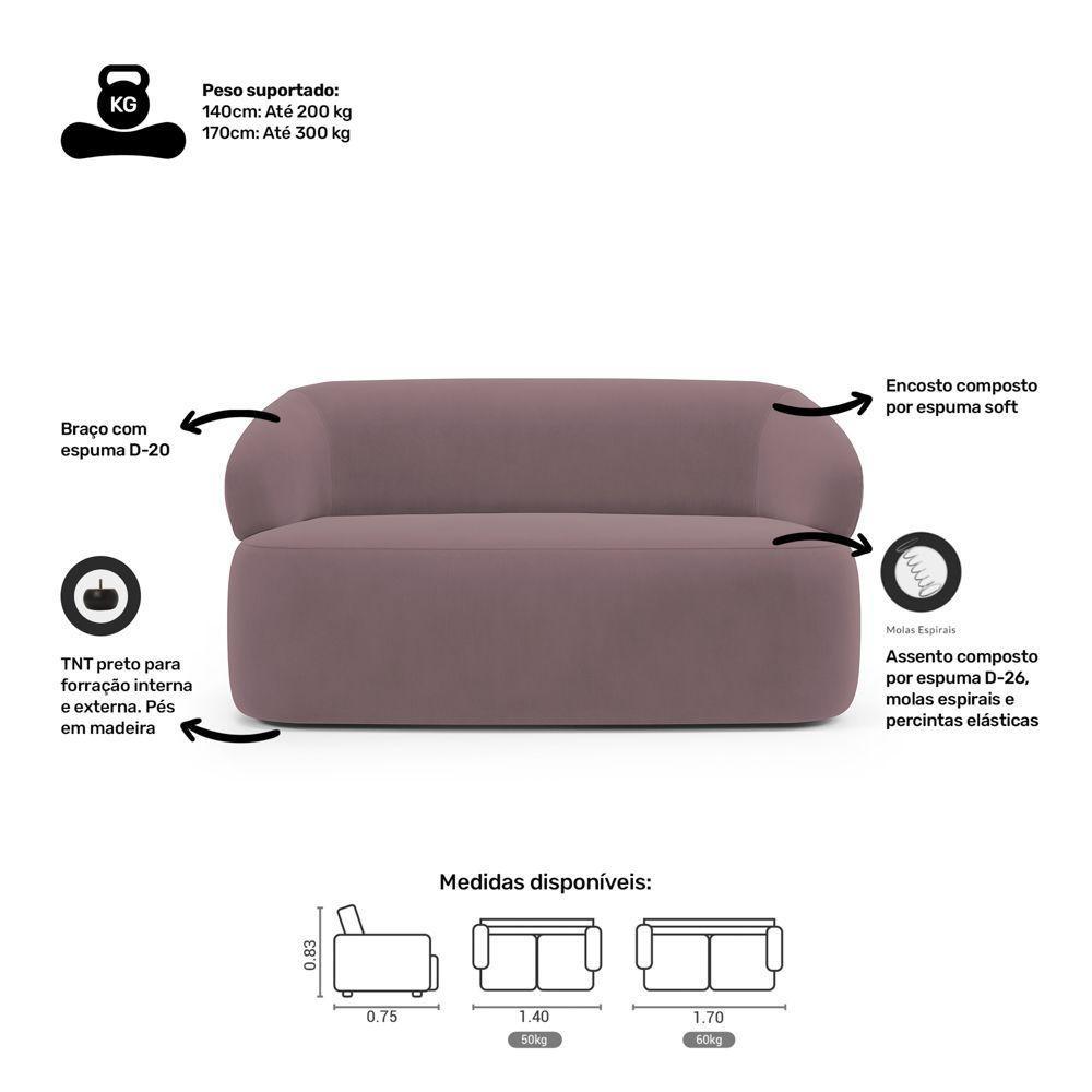 Kit 02 Poltronas Giratória E 01 Sofá Orgânico Glee 03 Lugares 170cm Veludo Rosê - Desk Design - 3