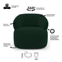 Kit 02 Poltronas Giratória E 01 Sofá Orgânico Glee 03 Lugares 170cm Veludo Verde Escuro Desk Design - 8