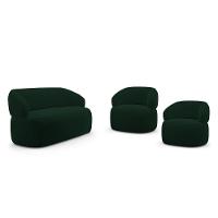 Kit 02 Poltronas Giratória E 01 Sofá Orgânico Glee 02 Lugares 140cm Veludo Verde Escuro Desk Design - 1