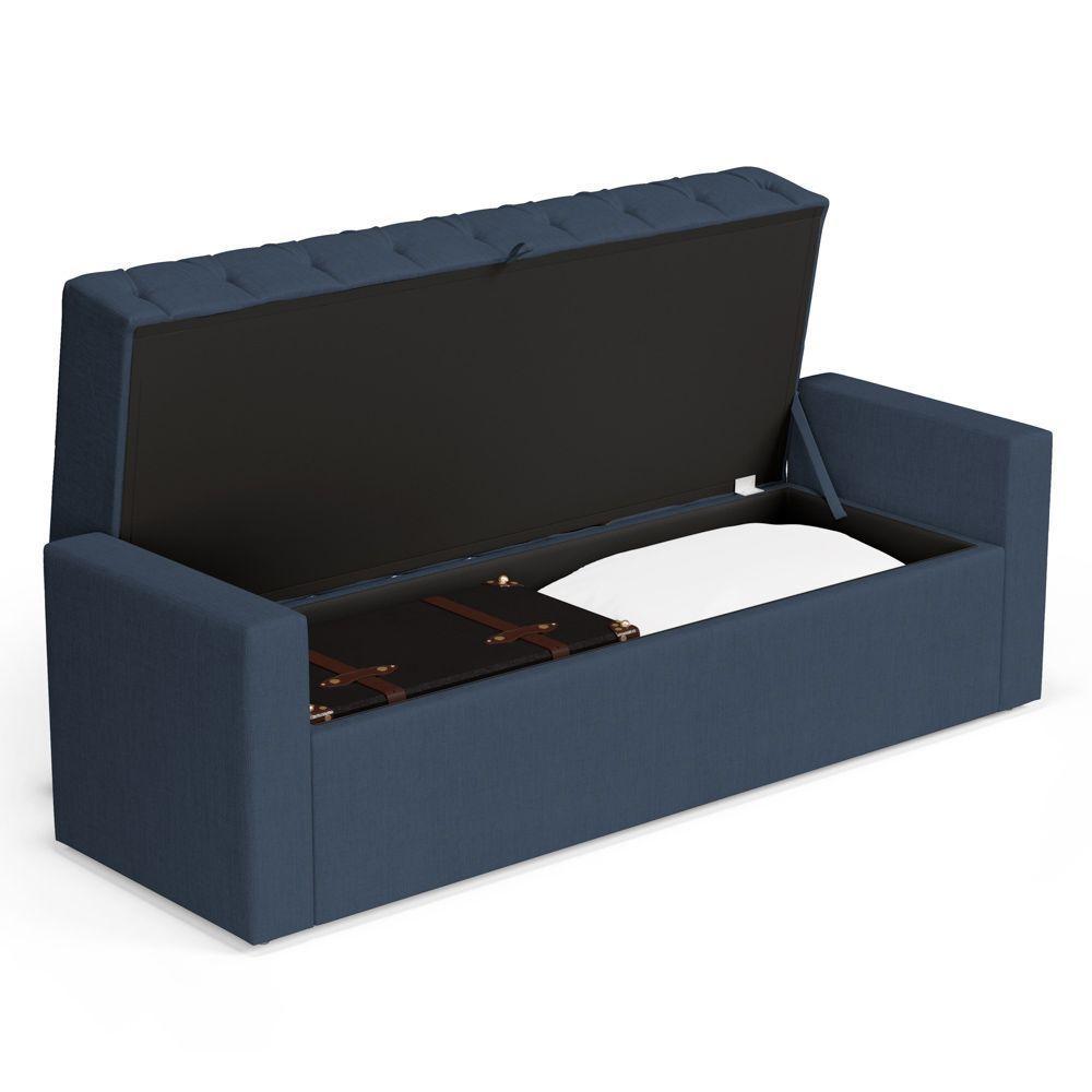 Calçadeira Báu King Size Atena 195cm Capitonê Linho Azul - Desk Design - 2