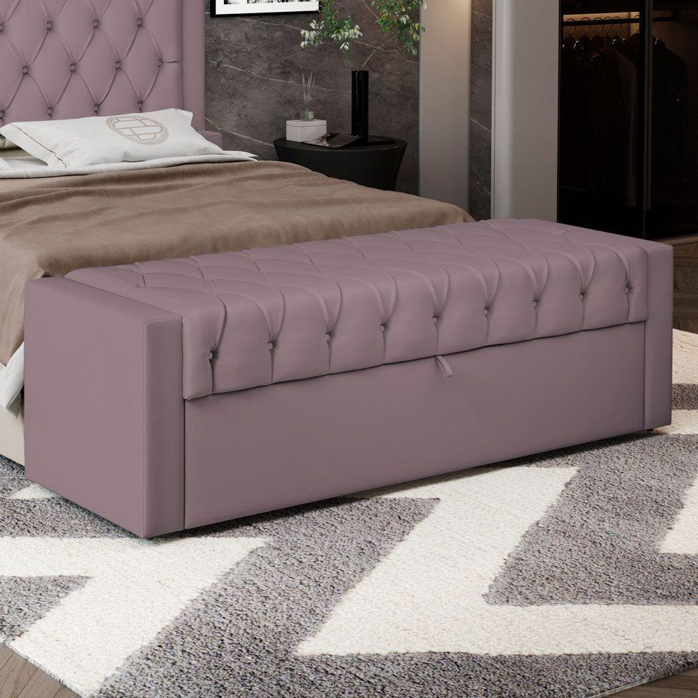 Calçadeira Báu King Size Atena 195cm Capitonê Veludo Rosê - Desk Design - 6