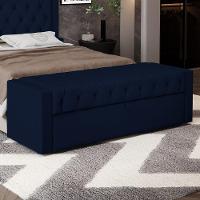 Calçadeira Báu King Size Atena 195cm Capitonê Suede Azul Marinho - Desk Design - 2