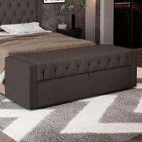 Calçadeira Báu Casal Padrão Atena 140cm Capitonê Linho Cacau - Desk Design - 6