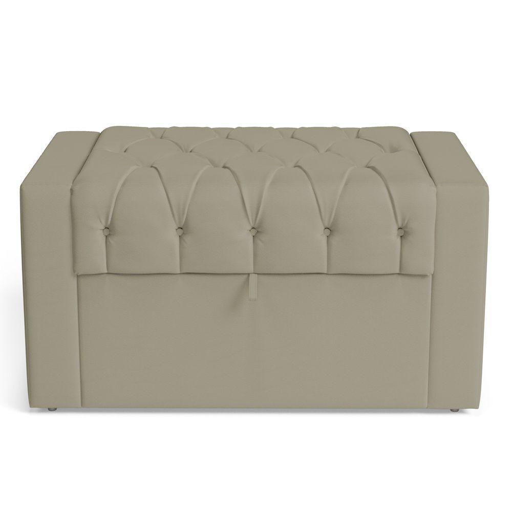Calçadeira Báu Solteiro Atena 90cm Capitonê Veludo Bege - Desk Design - 3