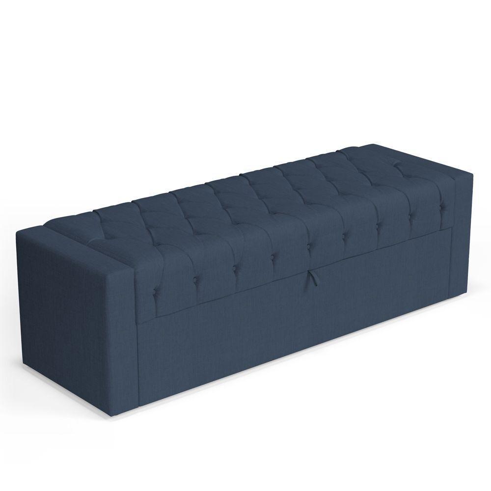 Calçadeira Báu Queen Size Atena 160cm Capitonê Linho Azul - Desk Design - 1