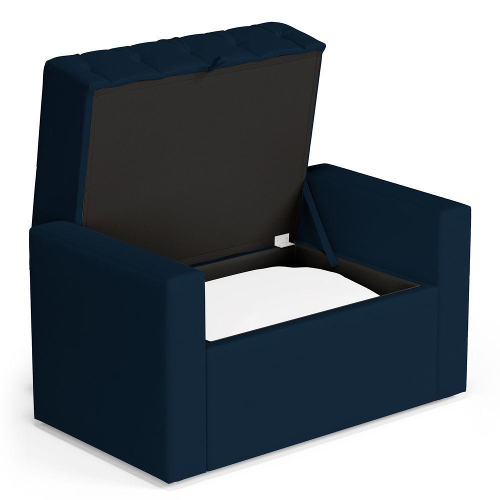 Calçadeira Báu Solteiro Atena 90cm Capitonê Veludo Azul Marinho - Desk Design - 7
