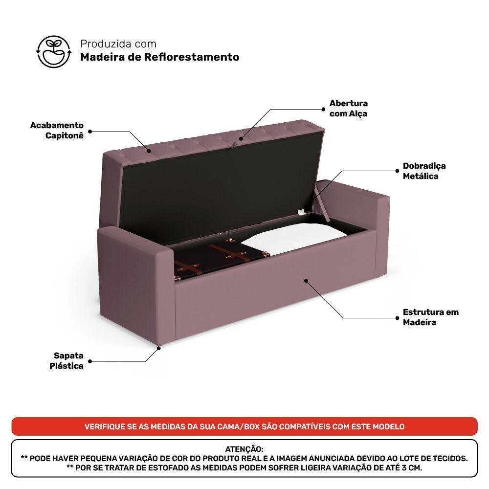 Calçadeira Báu Queen Size Atena 160cm Capitonê Veludo Rosê - Desk Design - 4