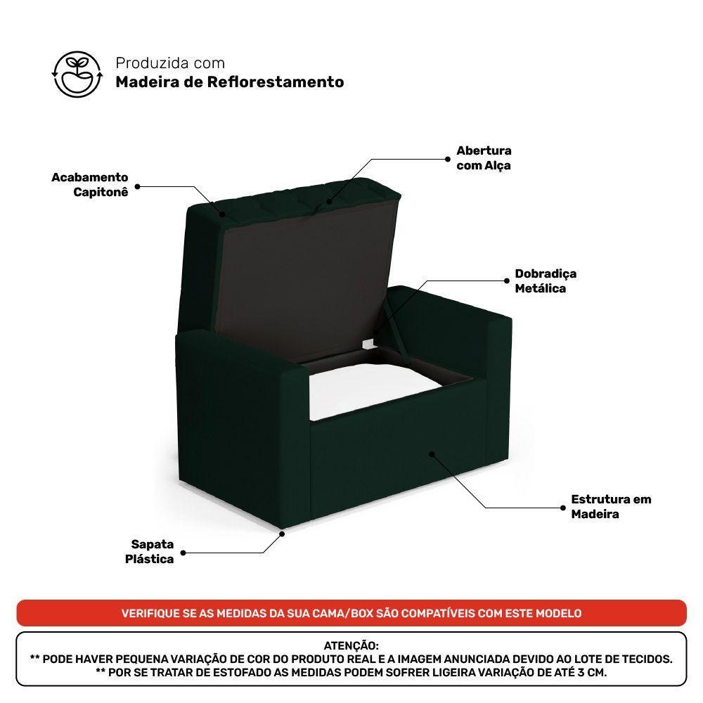 Calçadeira Báu Solteiro Atena 90cm Capitonê Veludo Verde Escuro - Desk Design - 5