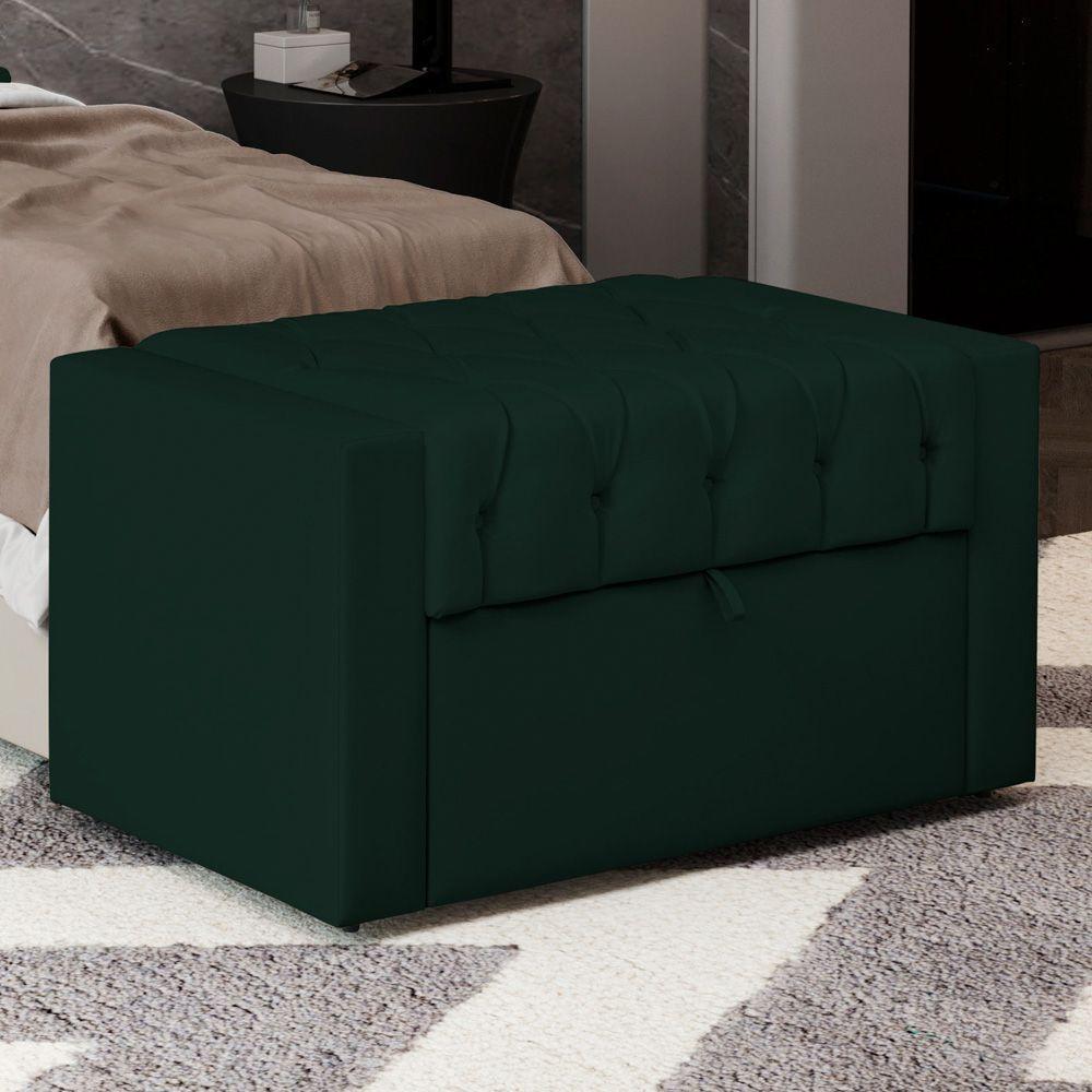 Calçadeira Báu Solteiro Atena 90cm Capitonê Veludo Verde Escuro - Desk Design - 6